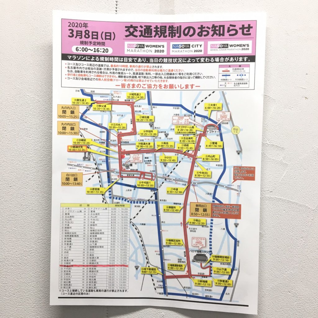 名古屋ウィメンズマラソン2020名古屋栄・伏見の交通規制
