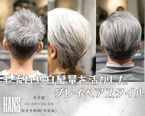 毛流れや白髪量を活かしたグレイヘアスタイル/美容室ハンス名古屋