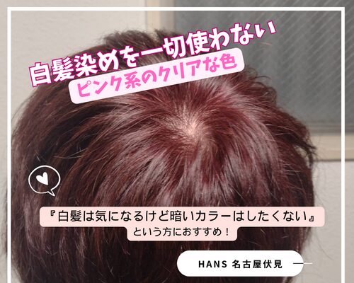 白髪染めとブリーチを使わない白髪ぼかしピンク系な春色/美容室ハンス名古屋