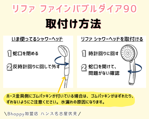 リファファインバブルシャワーヘッドの取付け方法