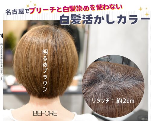 名古屋でブリーチと白髪染めを使わない白髪活かしカラー/美容室ハンス名古屋