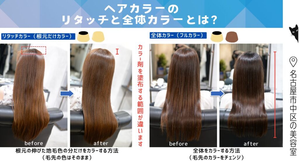 リタッチカラーと全体からの違いとは？施術例の紹介/美容室ハンス名古屋