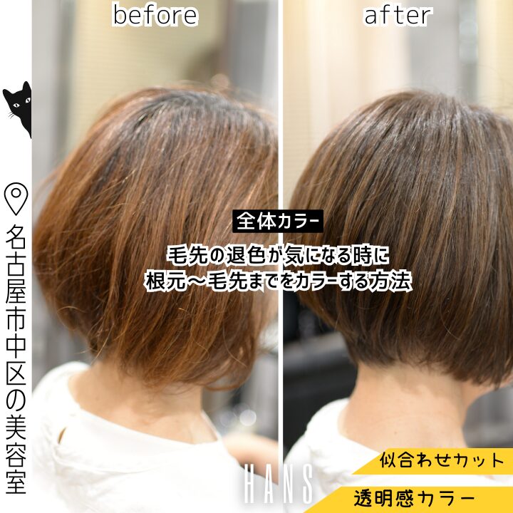 白髪染めとブリーチを使わないで白髪を活かしたヘアカラー/美容室ハンス名古屋