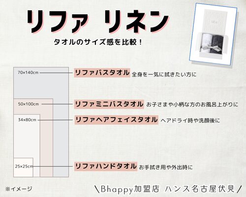 リファリネンのタオルのサイズ感を比較