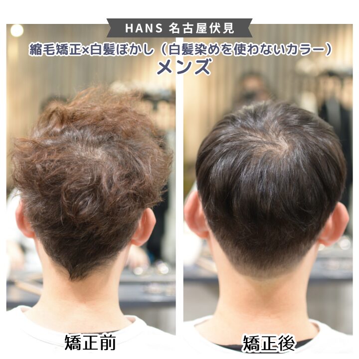 メンズ縮毛矯正と白髪染めを使わない白髪ぼかしカラー/美容室ハンス名古屋